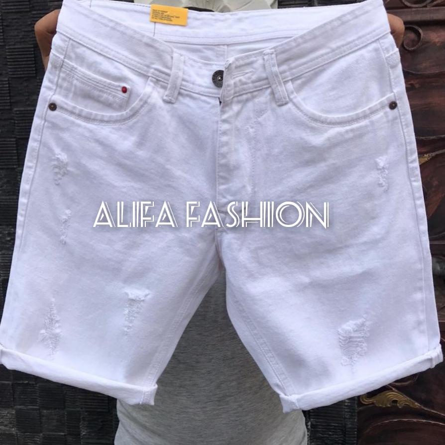 {AIA.20Ja23p} CELANA PENDEK PUTIH PRIA / CELANA PENDEK PRIA DEWASA JEANS DISTRO SOBEK / CELANA PENDE