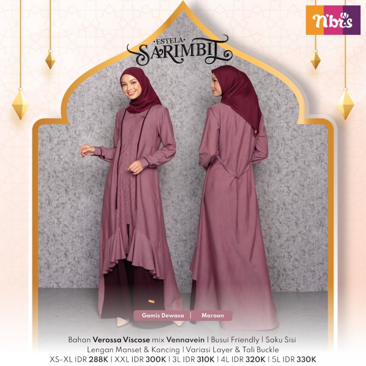 NEW NIBRAS GAMIS ESTELA MAROON / GAMIS ESTELA MAROON / ESTELA GAMIS MAROON / SARIMBIT NIBRAS 2023Y /