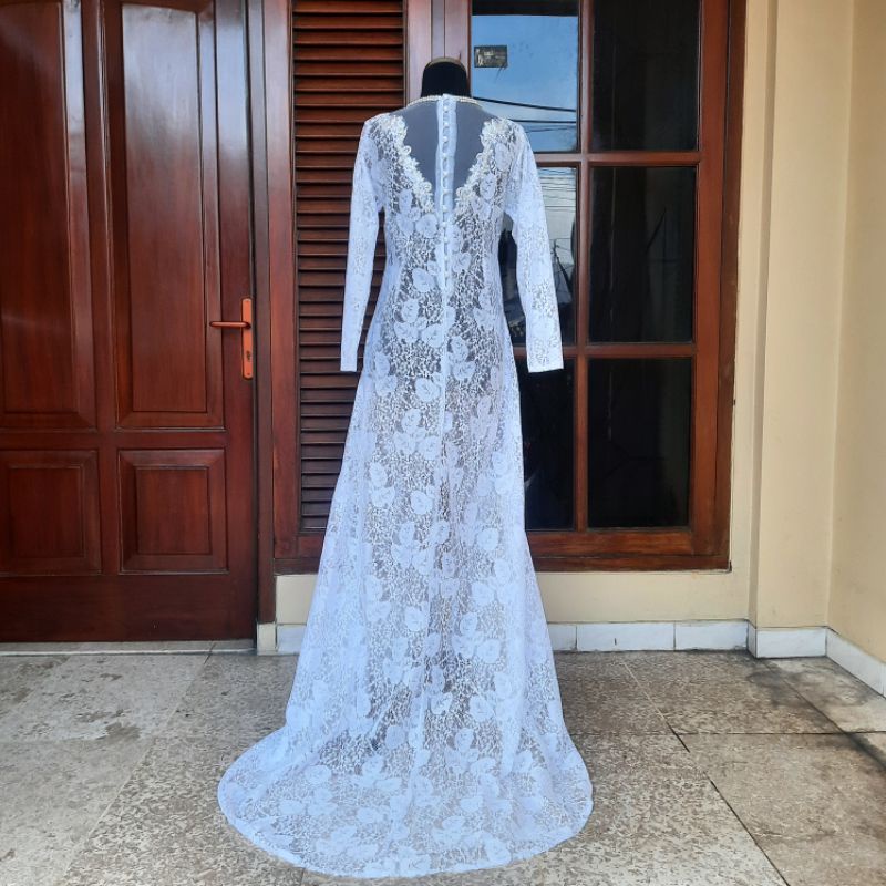 Kebaya pengantin/ kebaya akad putih ekor brokat
