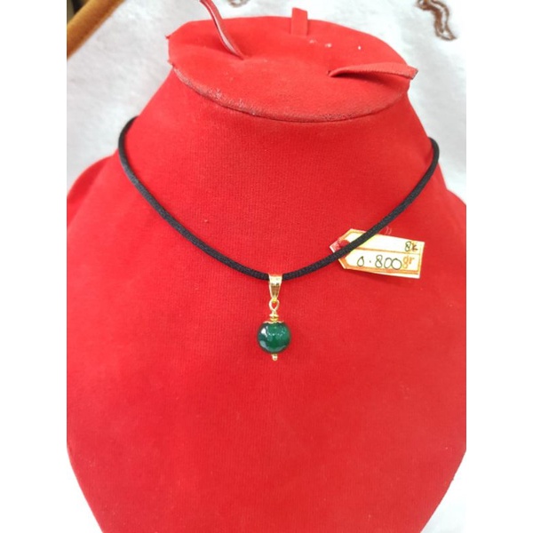 LT1606DLM liontin model mata hijau batu green emas kuning asli berat 0.800 sama mata 2 kadar 375% 8k