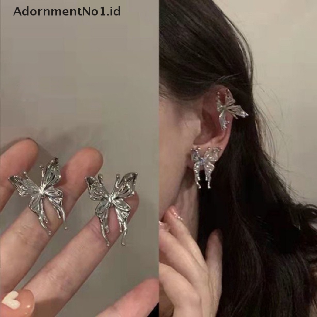 [AdornmentNo1] Wanita Korea Fashion Gothic Punk Style Butterfly Stud Earrings/Pernyataan Perempuan Logam Cairan Anting Hadiah Perhiasan [ID]