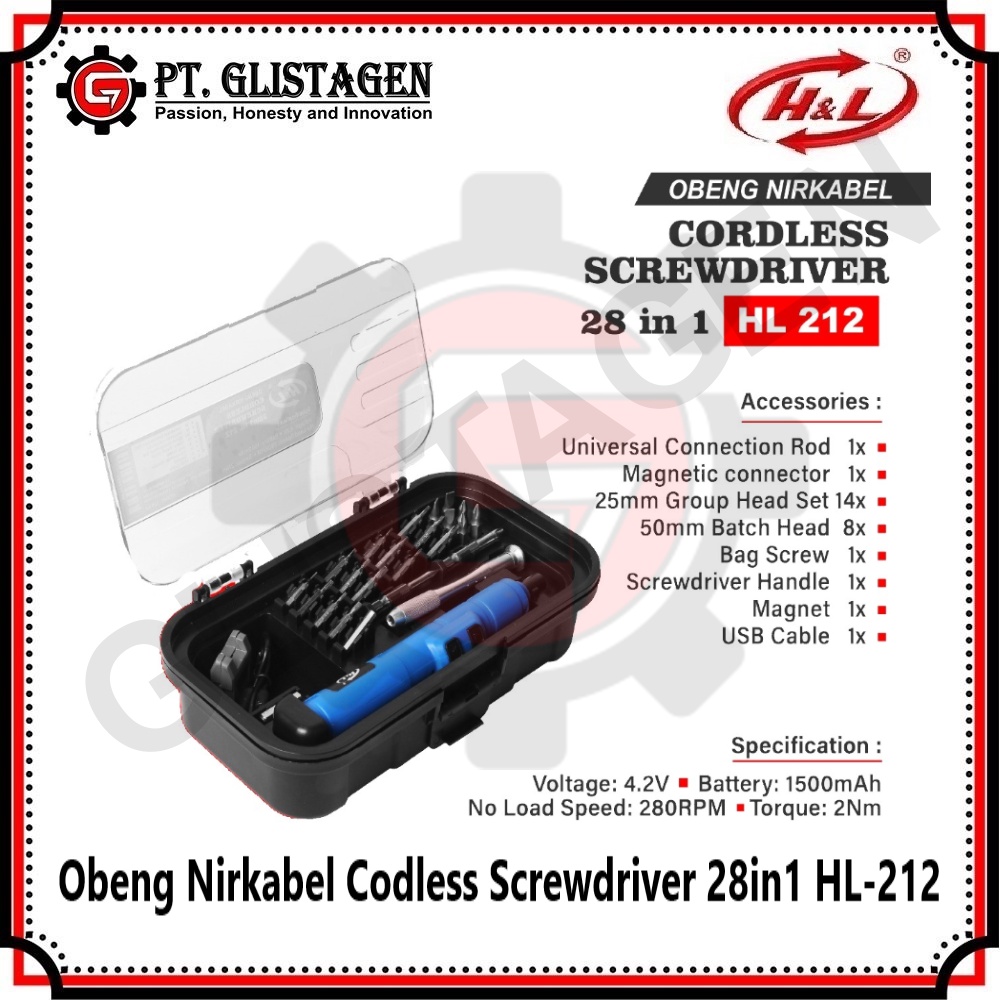 HL-212 Mesin Bor Obeng Nirkabel Cordless Screwdriver 28in1 4.2v