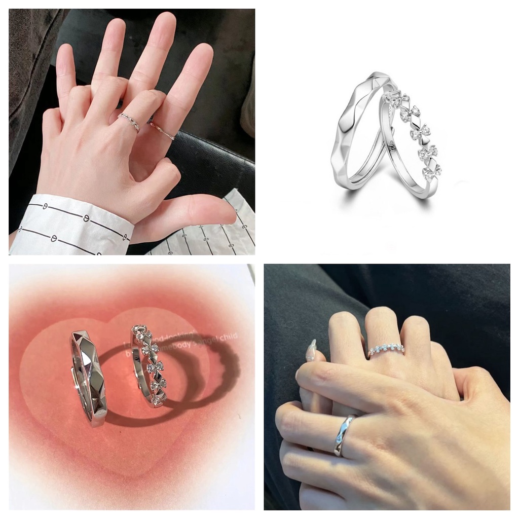 2 Pcs Couple fashion Berlian Pembukaan Adjustable Matching Cincin Hadiah Hari Valentine Lamaran Cincin Perhiasan