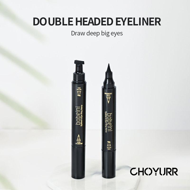 【COD】2 In1 Eyeliner Stamp Wing Eyeliner Liquid Waterproof 12 Jam Tahan Lama Stamp Eyeliner Double Head Black Quick Dry-CH