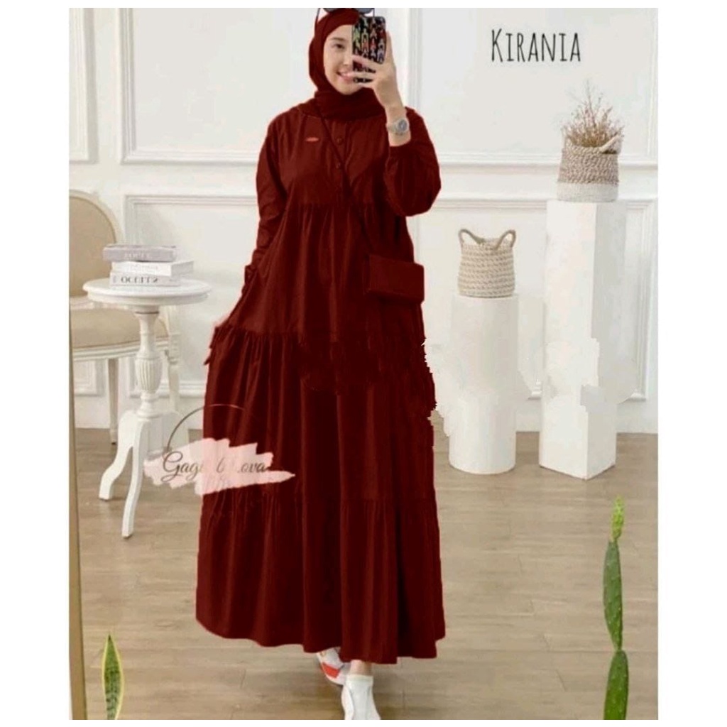MIDI DRESS KIRANIA GAMIS/ DRESS POLOS KANCING RAMPEL SUSUN LEBAR// BAJU LEBARAN WANITA ELEGAN
