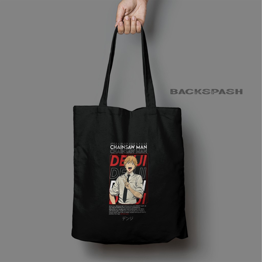 TOTEBAG ANIME CHAINSAW MAN DENJI AKI HITAM CUSTOM PRIA DAN WANITA