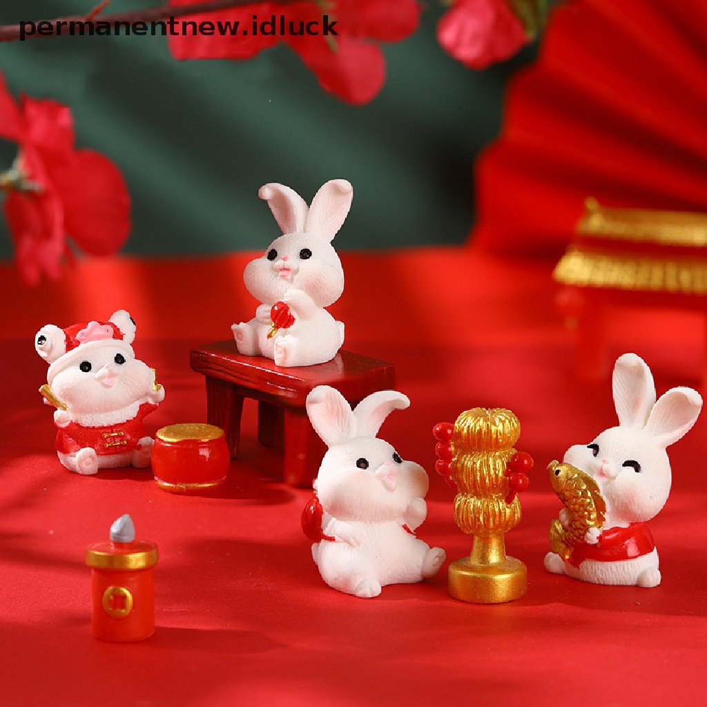 [luckypermanentnew] 1pc Kartun Lucu Tahun Kelinci Micro Landscape Resin Dekorasi Meja Rumah [ID]