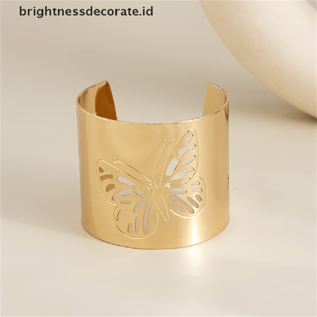 [Birth] Metal Hollow Butterfly Bangles Untuk Wanita Terbuka Adjustable Lebar Manset Gelang Pesta Pernikahan Perhiasan [ID]