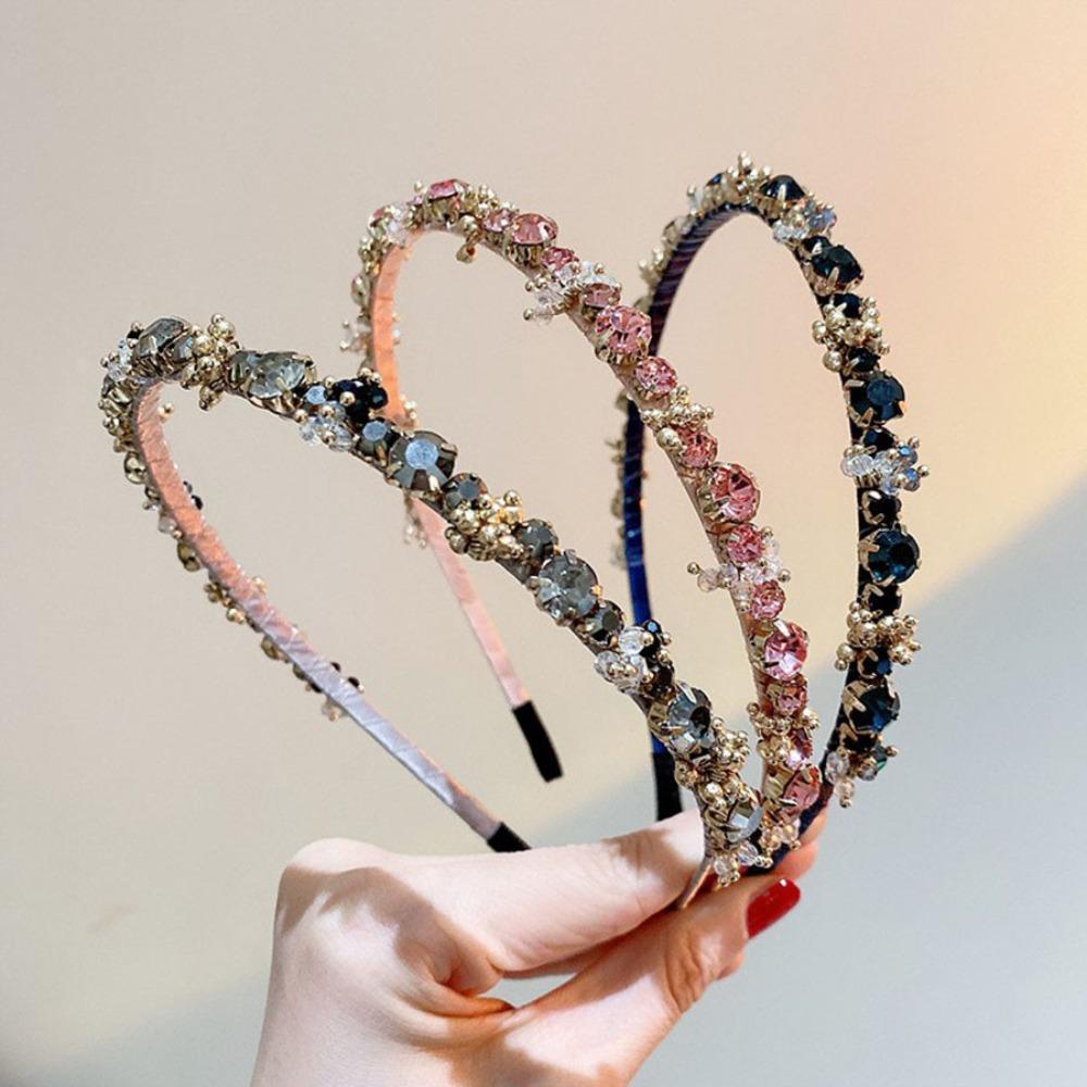 Needway   Gadis Rambut Hoop Retro Vintage Aksesoris Rambut Mewah Kristal Hairband Shiny Sweet Headband