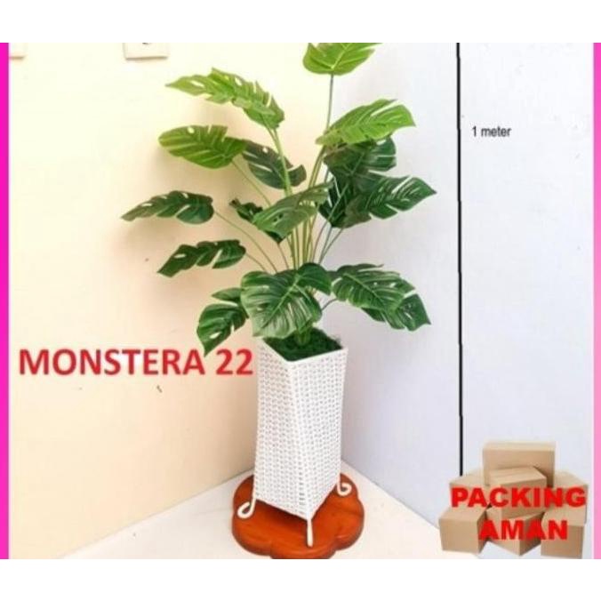 BUNGA TANAMAN KEMBANG HIAS PLASTIK BESAR ARTIFICIAL DAUN MONSTERA POT RT4655HY