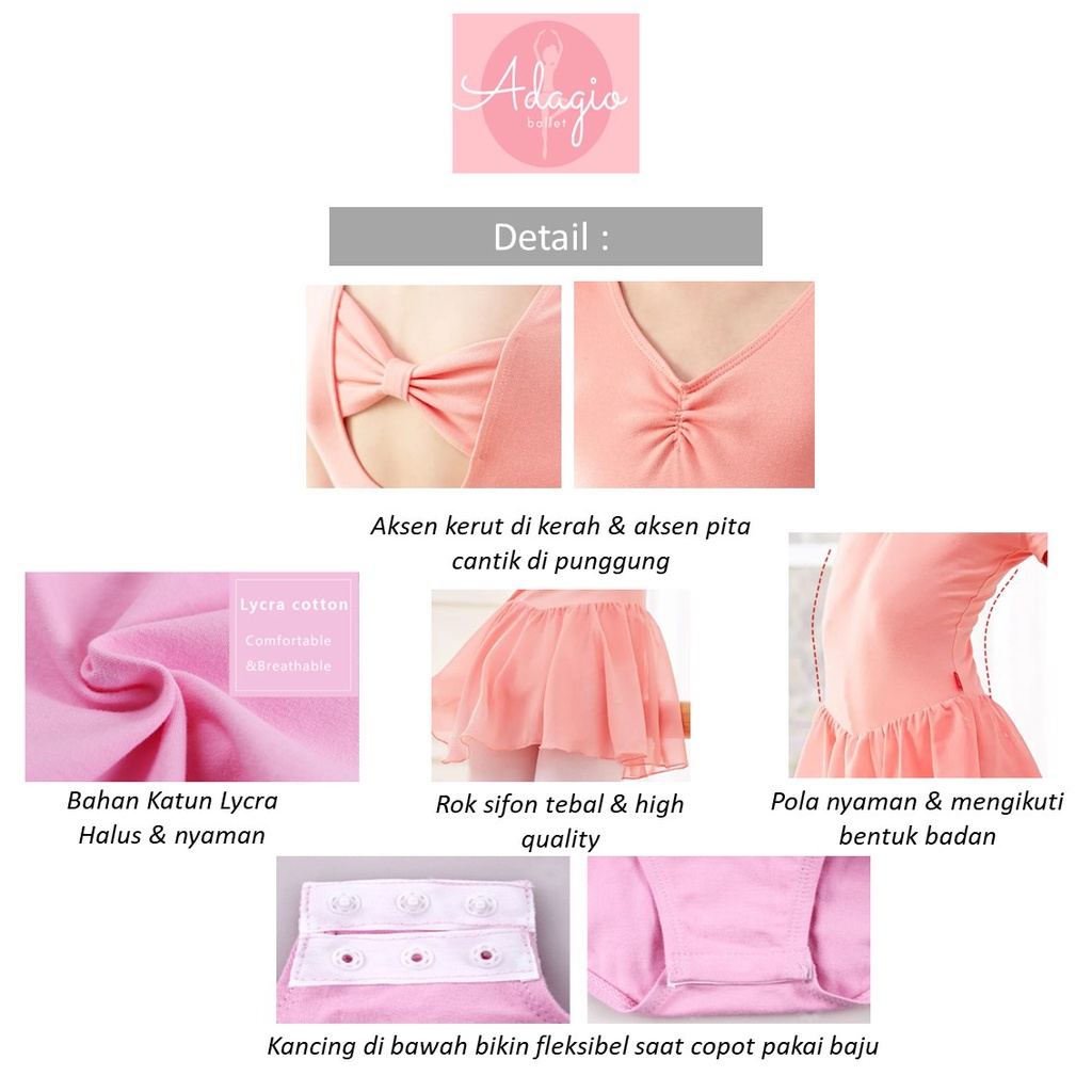 BAJU BALLET DRESS CHIFON - BOW BACK PITA LENGAN PENDEK ANAK