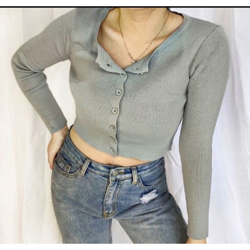 BAILEY CARDI RAJUT/ANGEL BOTON SHIRT/CROP TOP CARDIGAN WANITA /ATASAN_CROPPED_ASIA