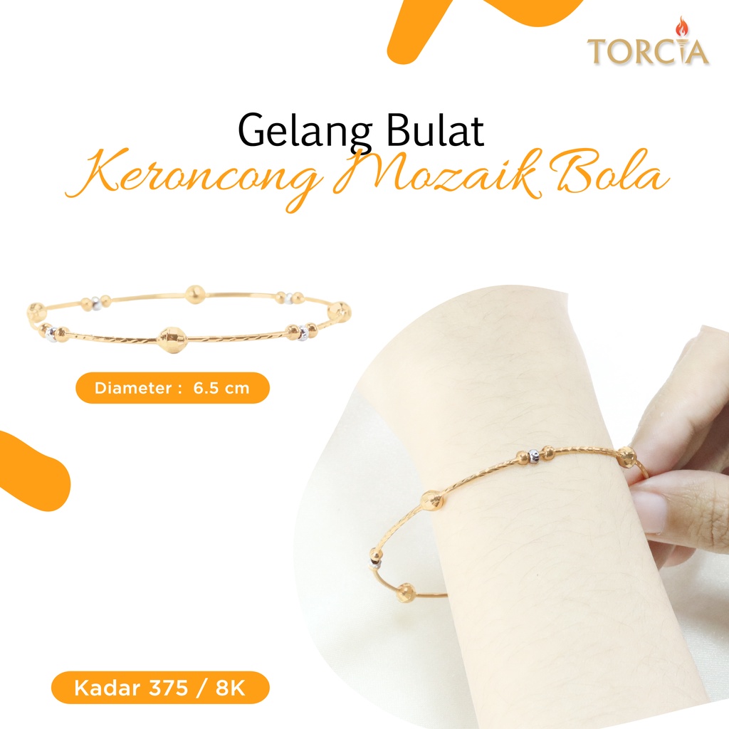 Gelang Bulat Emas Asli Keroncong Mozaik Bola Kadar 375 Torcia