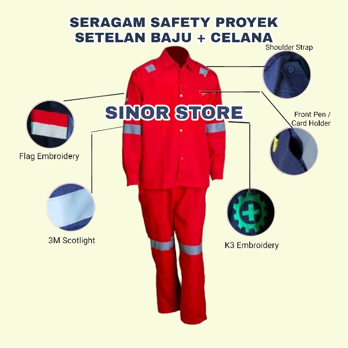 Wearpack Safety Model Setelan Baju +Celana Seragam Kerja Pabrik Proyek