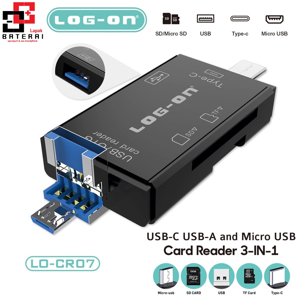 LOG - ON CR07 Card Reader OTG 6 IN 1 Usb C | Usb A | Micro Usb | Memory Card Reader | SD Card Reader | Carider