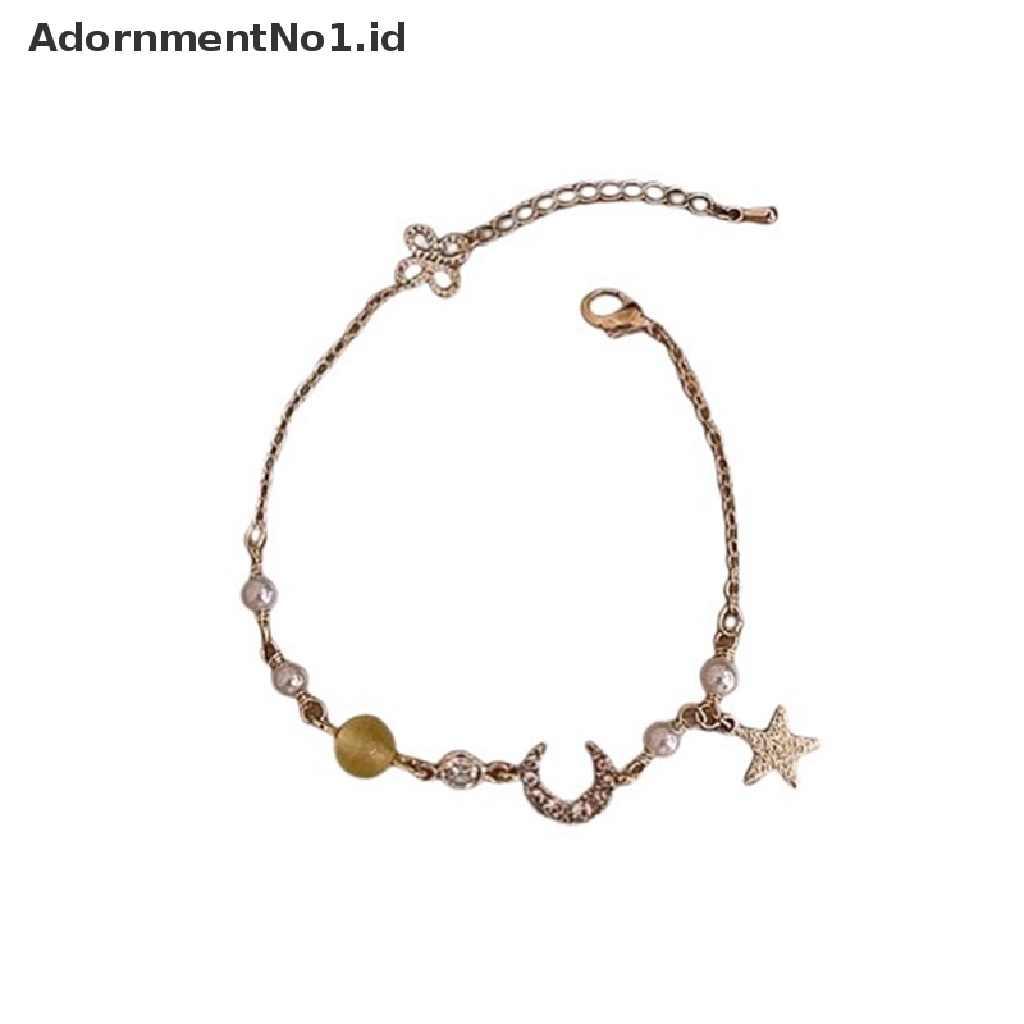 [AdornmentNo1] Fashion Bintang Bulan Zirkon Liontin Gelang Lucu Mutiara Paduan Gelang Untuk Gadis Pesta Perhiasan Hadiah FashionZone [ID]