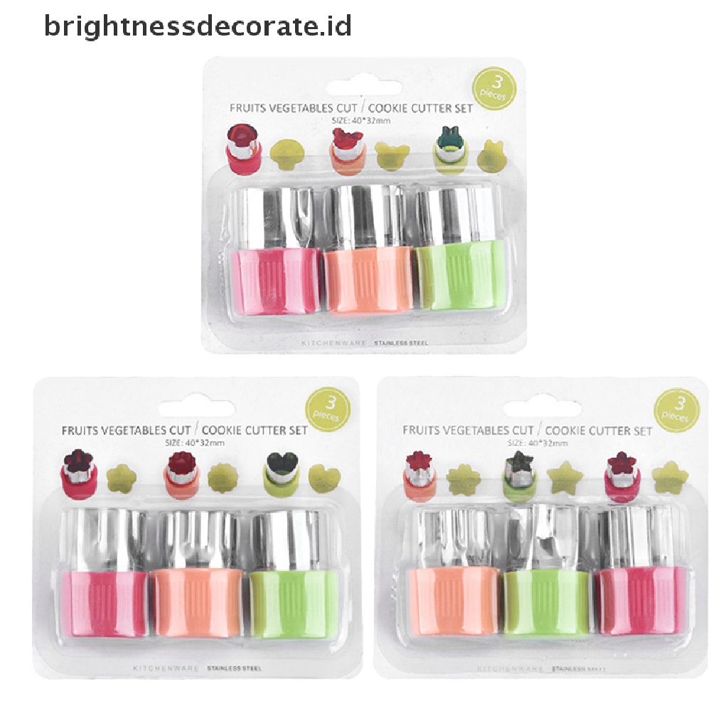 [Birth] 3pcs/set Bintang Bentuk Kelinci Sayuran Buah Pemotong Gagang Plastik Portable Alat Masak Stainless Steel Buah Cutg Die Gadget Dapur [ID]