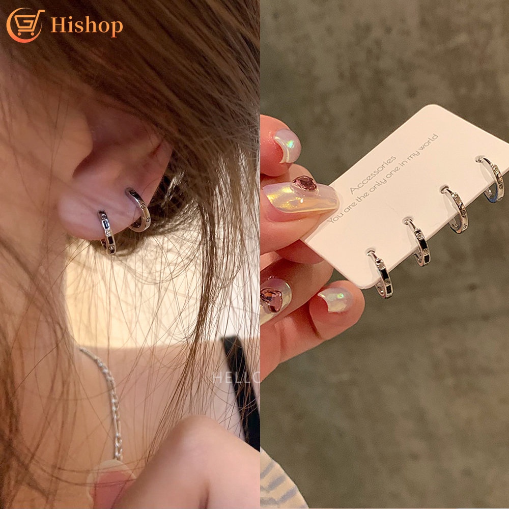 Set Anting Hoop Perak Kecil Untuk Wanita Anting Sederhana Perhiasan Aksesoris Fashion