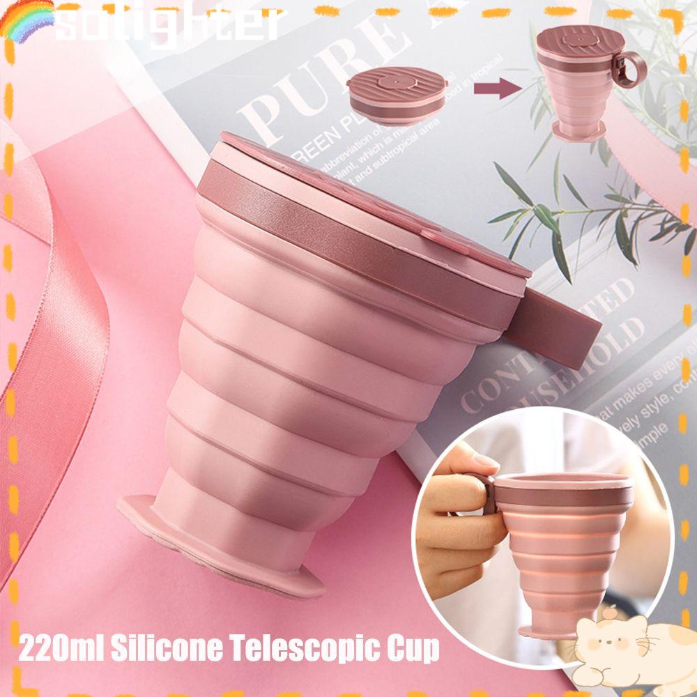 Solighter 220ml Collapsible Silicone Cup Perlengkapan Perjalanan Rumah Tangga Olahraga &amp; Luar Ruangan Mug Minum Lipat