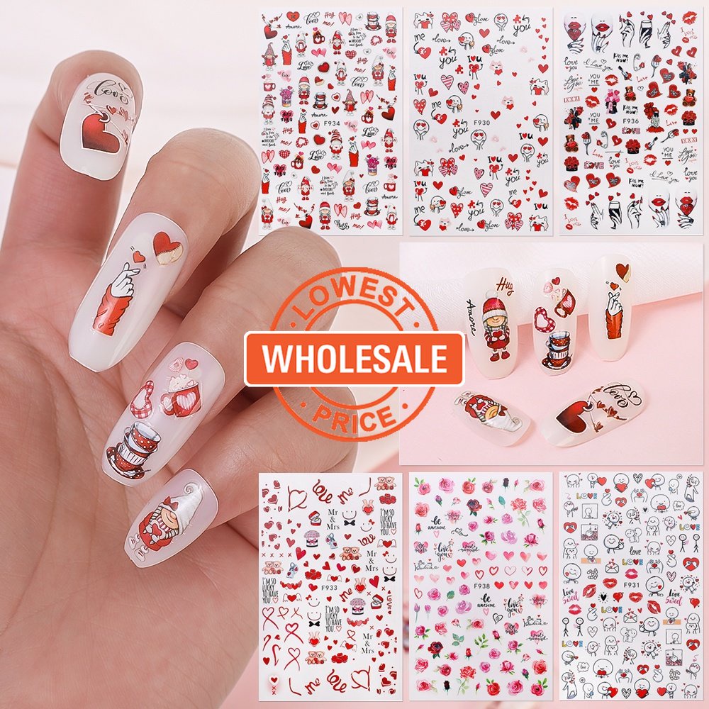 [Harga Grosir] Lover Cute Girl Nail Sticker 3D Valentines Day Nail Art Sticker Kartun Stiker Kuku Kartun Stiker Kuku Aksesoris Kuku Wanita Dan Anak Perempuan