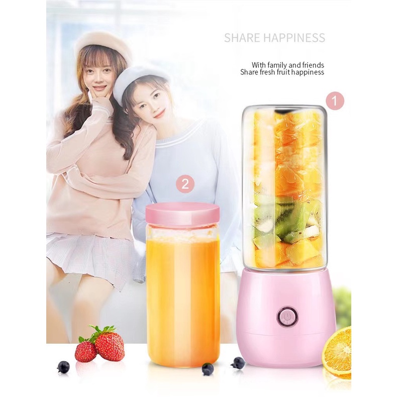 BISA BAYAR DITEMPAT Blender Portable 450Ml Usb Juicer Mini Multifungsi 6 Mata Pisau Gelas Kaca Tebal Tidak Mudah Pecah