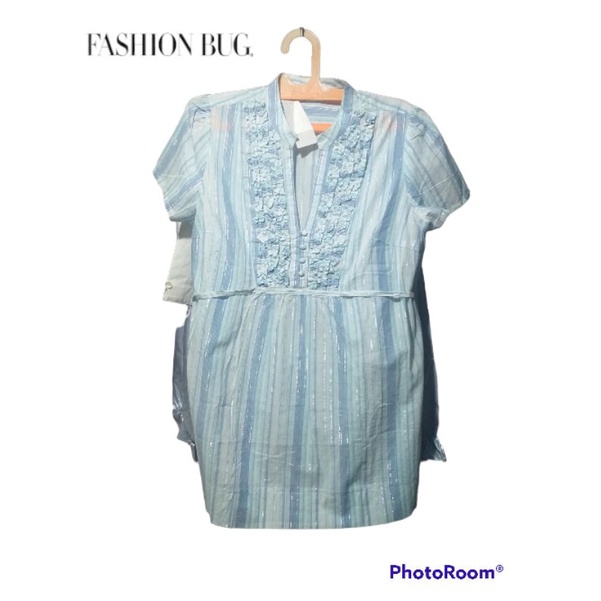 Blouse peplum Striped Fashion bug belt tie atasan blus tunic garis branded wanita