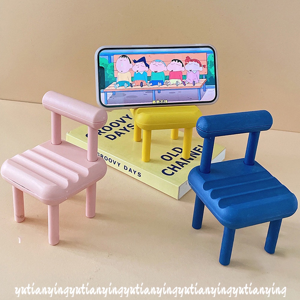 Kreatif Mini 3slot Rak Desain Kursi Kayu Lazy Desktop Phone Bracket Phone Stand