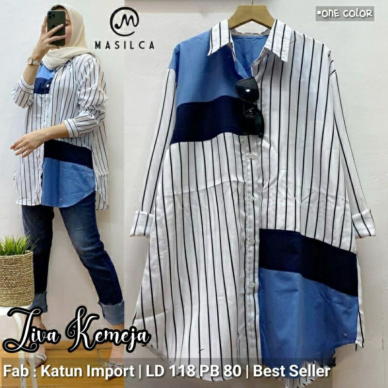 Ziva Kemeja, KEMEJA JUMBO WANITA CANTIK MODIS FIT XXL LD 120 BAHAN KATUN IMPORT TERMURAH OOTD