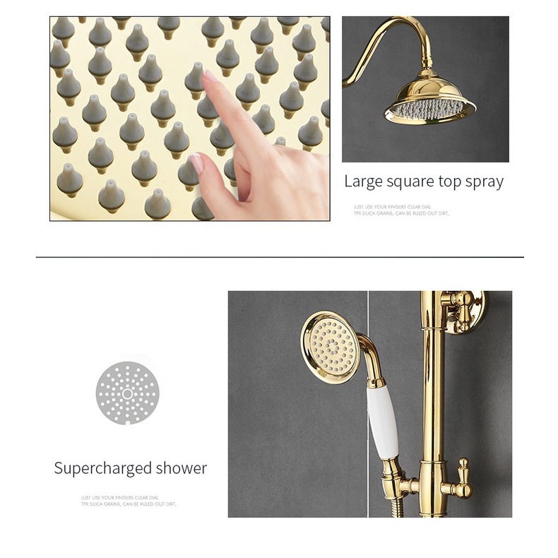 Kerrogee Kuningan Shower Kamar Mandi Set SUS 304 Shower Klasik Gold Tiang Panas Dingin 3 In 1 Shower Tiang High Quality Gold LZ