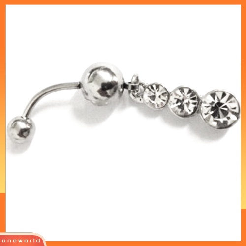 [oneworld] Stainless Steel Bentuk Labu Menjuntai Belly Bar Cincin Pusar Berlian Imitasi Tindik Tubuh