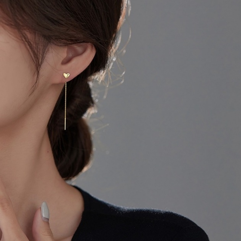 Kami Bunga Elegan s925 Perak Panjang Rumbai Rantai Hati Menjuntai Anting-Anting Untuk Wanita Perempuan Chic Drop Earring Pesta Pertunangan Pernikahan Telinga Perhiasan