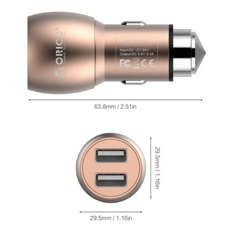 ORICO UCM-2U 15.5W 2 Port USB Car Charger + Safety Hammer