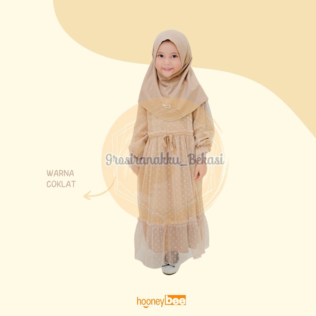 Gamis Anak Tile Quenbee Junior Honeybee Warna Coklat Size 2-10 Thn