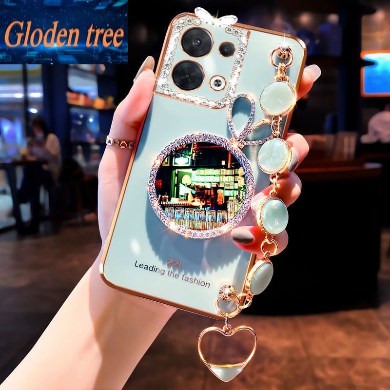 Gloden tree Phone Case Untuk OPPO Reno 2z 3Pro Kelinci vanity mirror Perhiasan Gelang, Bingkai Foto Dengan Berlian