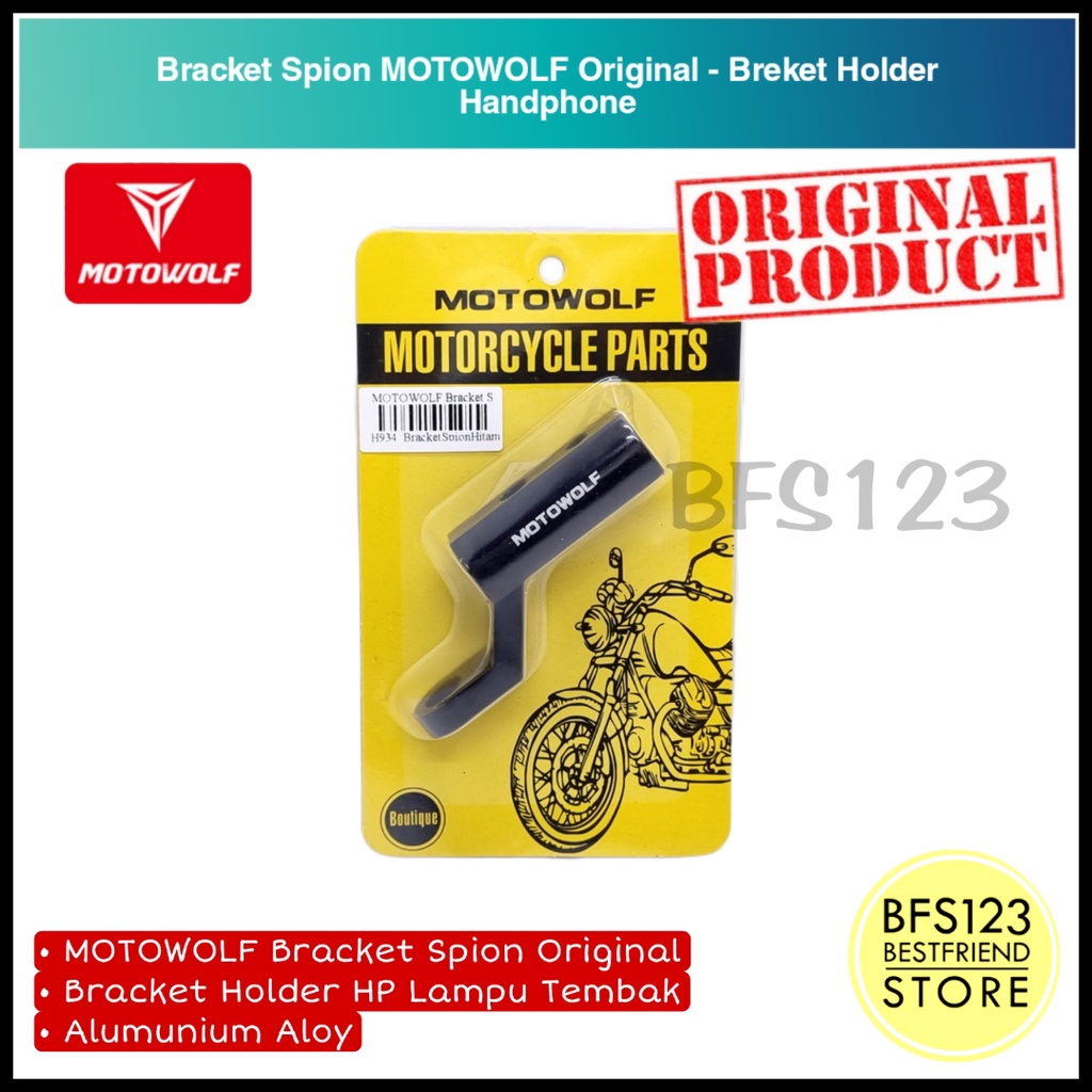 MOTOWOLF Bracket Spion Original Lampu Senter Holder HP Aluminium Aloy