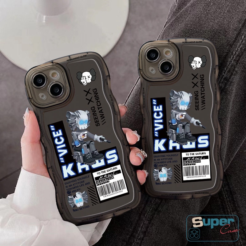 IPHONE Casing Ponsel Kaws Merek Trendi Kompatibel Untuk Iphone11 6 6s 8 7 Plus 12 14 13 11 Pro Max XR X XS Max 14Plus SE 2020 Kartun Beruang Kekerasan Tepi Bergelombang Lembut TPU Penutup Belakang