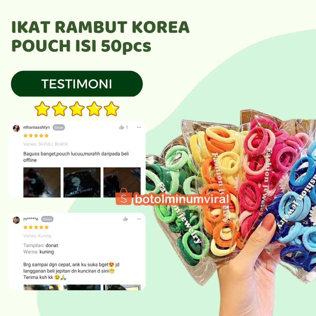 Ikat Karet Tali Rambut Anak Dewasa Korea Elastis 500pcs Ada Pouch