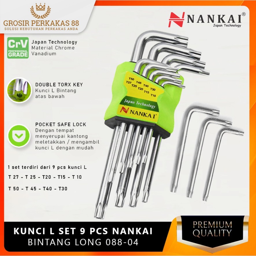 Kunci L Bintang Set Lubang Konci Torx Key Baja Set 9 Pcs Mini Nankai 08804