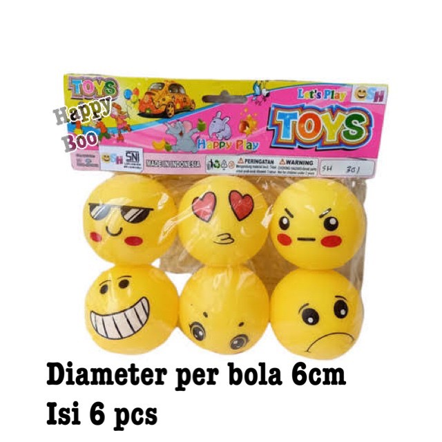 mainan vinyl bola emoticon smile 6 pcs set mainan bayi pencet encit emo6 emoji vynil toys bunyi