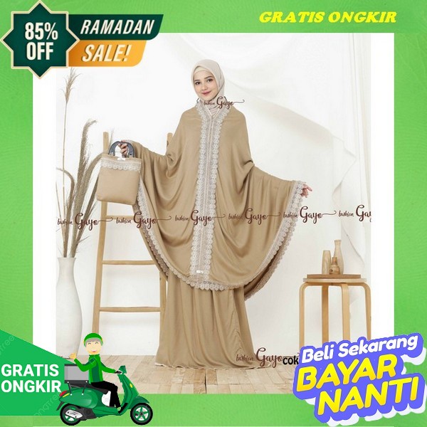 Almecca - Mukena Dewasa Bordir Tabur Tulip Katun Premium Renda Mukena Resleting 2In1 Rayon Bali  Ann