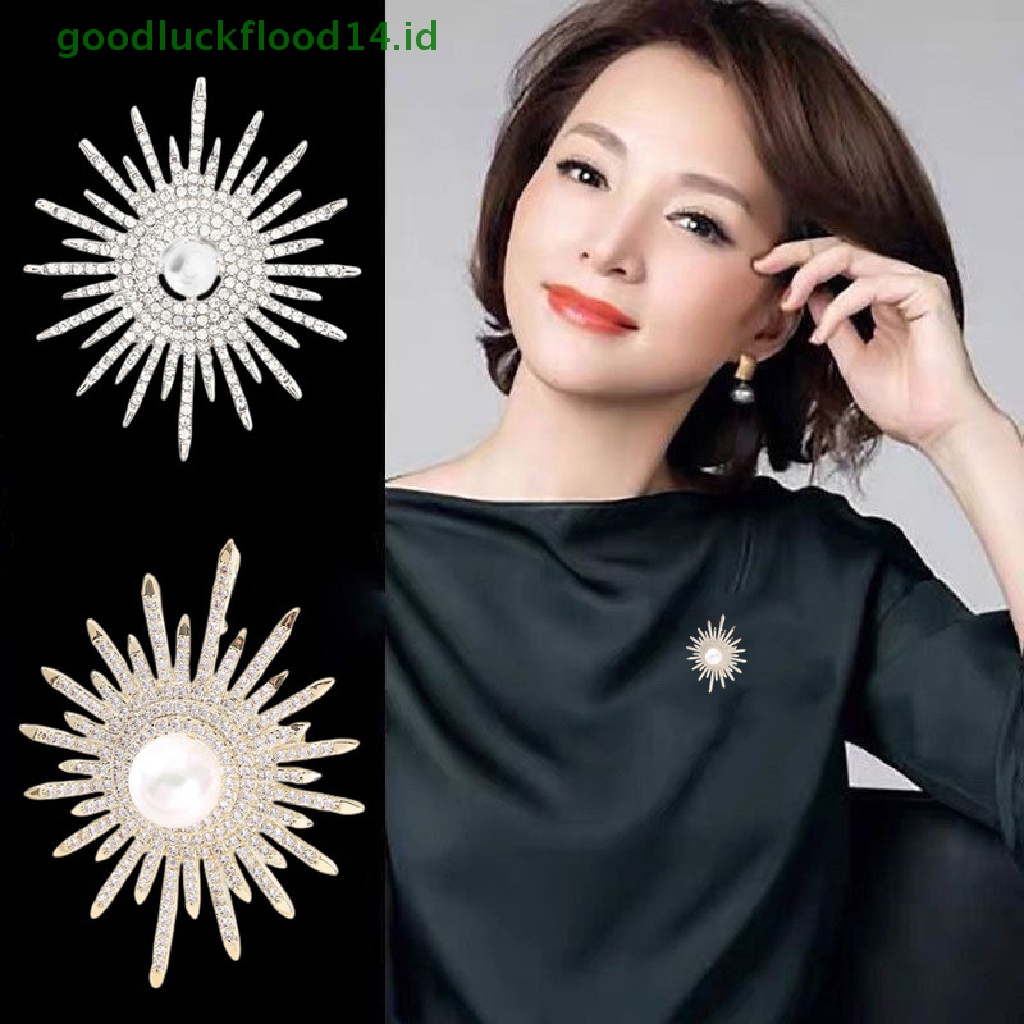 [GOOGFOUR] Fashion Elegan Mutiara Berlian Imitasi Matahari Bunga Bros Untuk Wanita Coat Lapel Brooch Pin Aksesoris [TOP]