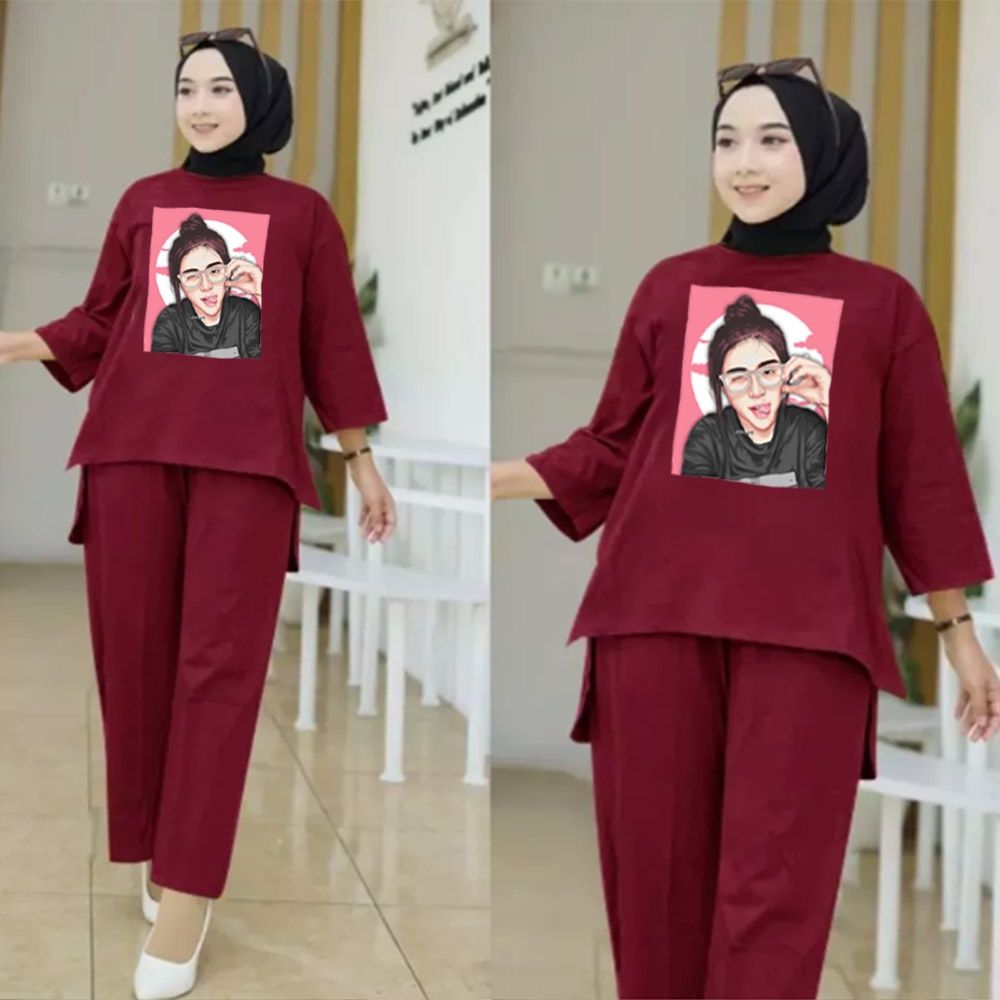 FF SETELAN TUNIK WANITA HIJAB COLABORATION BAHAN BABYTERY IMPORT 012