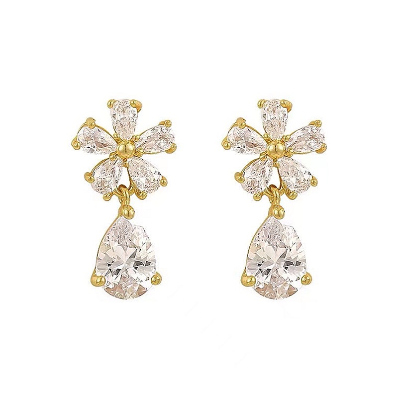 Water Drop Zircon Flower Earrings Niche Gaya Keren Temperamen Mewah Ringan High-End Earrings Anting