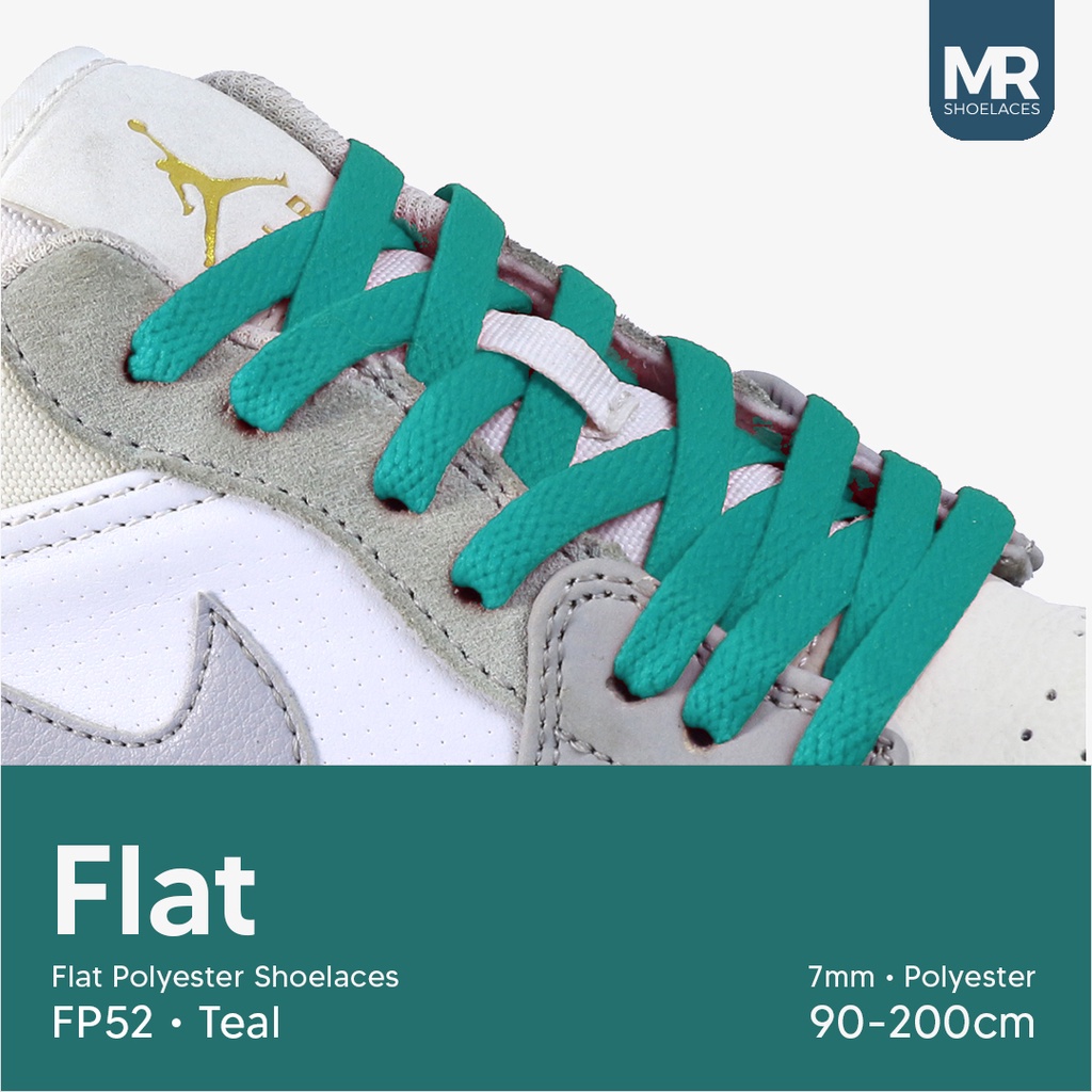 MR Shoelaces FP52 Teal (Biru Kehijauan) Tali Sepatu Polyester Pipih Flat 7mm 80cm 90cm 100cm 120cm 130cm 150cm 180cm 200cm untuk Sneakers - Premium Shoelace