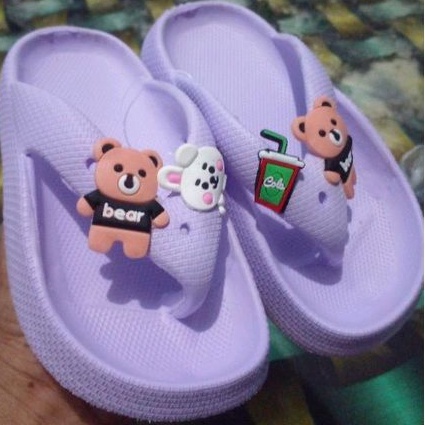 GOLFER/ Sandal  karet  jepit tebal model ke kinian untuk perempuan kecil dan tanggung motif beruang