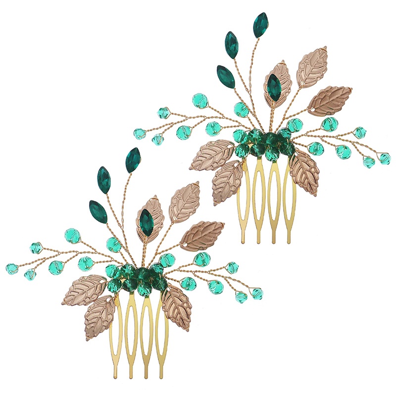 Hijau Berlian Imitasi Pernikahan Jepit Emas Daun Pengantin Rambut Klip Prom Perjamuan Wanita Aksesoris Rambut Festival Rambut Perhiasan