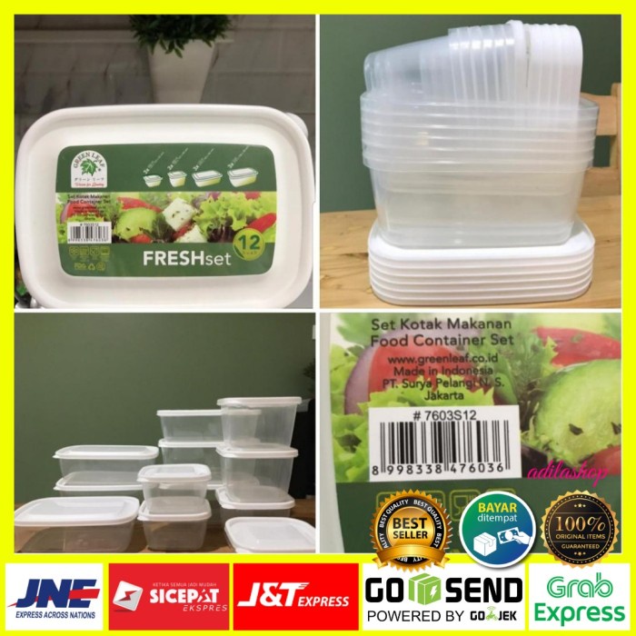 Tempat (Ready Stock) Fresh Set Green Leaf Food Container Set Of 12