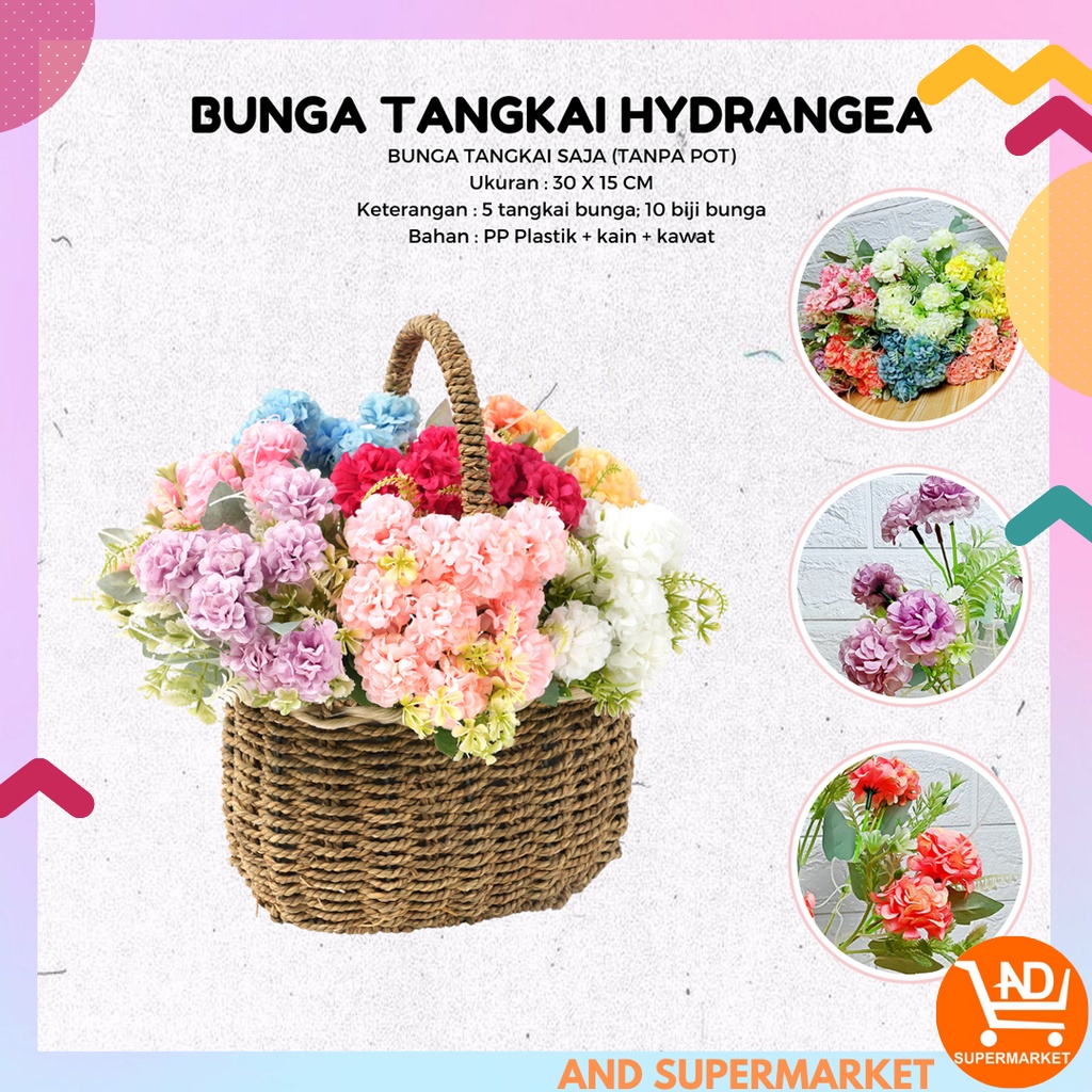 AND / COD / Bunga Hydrangea Hias Tangkai Artificial Flowers Cantik Bunga Tangkai Hias Plastik Dekorasi Rumah Murah Bunga Hias PBP145