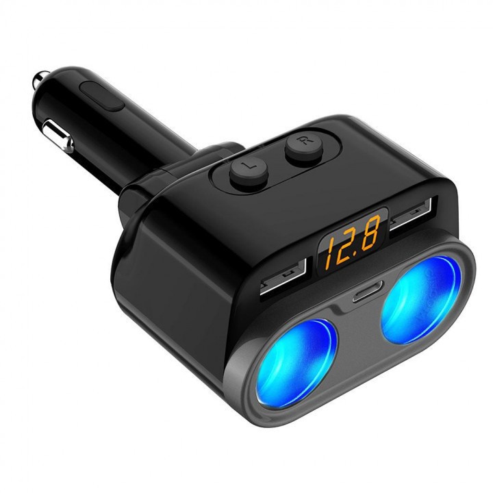 AKN88 - C47 - Car Charger 3 Port with 2 Socket Adapter - 80W Max