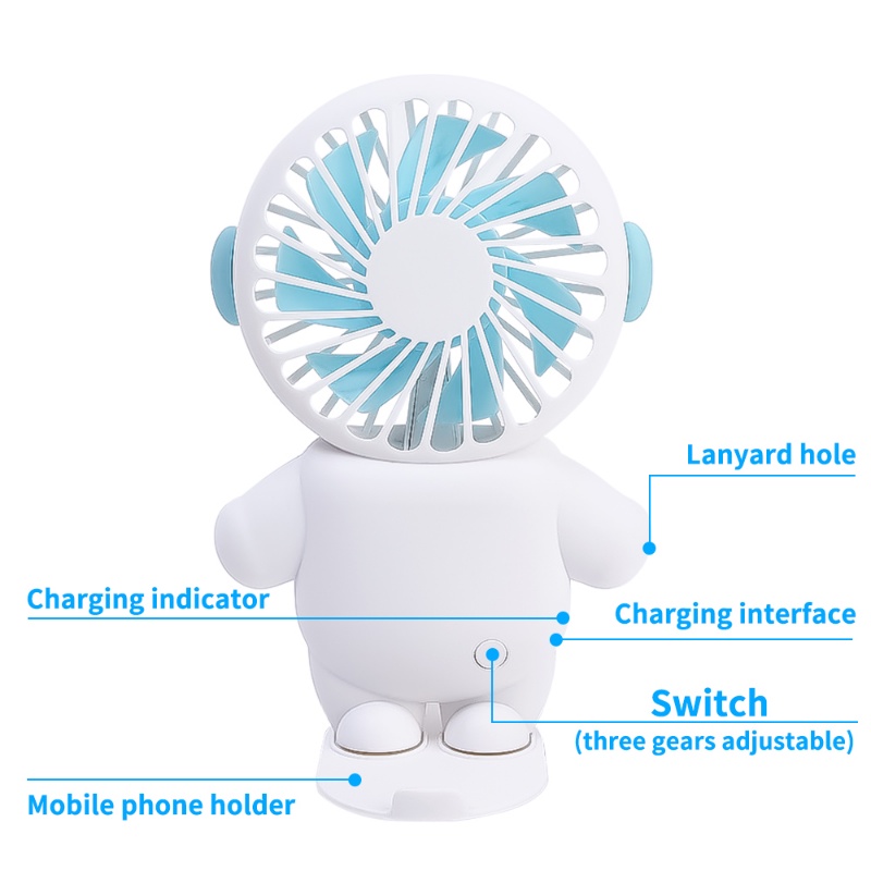 Kipas Astronot Mini Dengan Phone Holder Handheld USB Charging Fans Three-speed Adjustable Cooler Portable Alat Listrik Kecil Cocok Sekolah Kantor Traveling